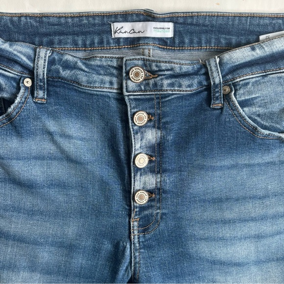KanCan Estilo Skinny Jeans Exposed Buttonfly Distressed Hem Blue Denim Size 32 - Picture 9 of 15